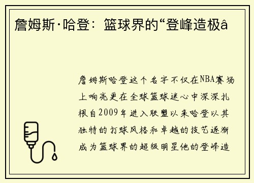 詹姆斯·哈登：篮球界的“登峰造极”